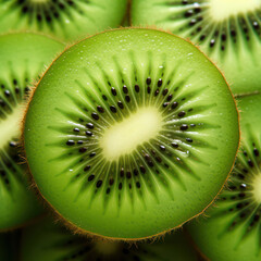 Wall Mural - Refreshing, Juicy Kiwi Slices on Green Background: A Close-Up Delight of Nature's Vitamin-Packed Treasure