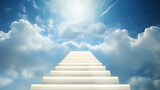 Fototapeta Przestrzenne - The stairs rise to the endless blue sky, symbolizing the path to success and achievement