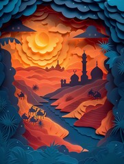 Wall Mural - Islamic background image, religion Paper-Cut Art generative ai art