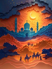 Wall Mural - Islamic background image, religion Paper-Cut Art generative ai art