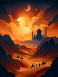Fototapeta Młodzieżowe - Islamic background image, religion Paper-Cut Art generative ai art