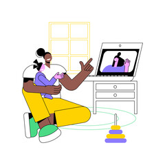 Fototapete - Staying in touch with friends isolated cartoon vector illustrations. Young mom with her baby has video call with her friend, young parents home routine, daily chores vector cartoon.