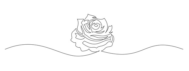 Wall Mural - One continuous line drawing of Rose flower. Peony blossom with petals for floral tattoo in simple linear style. Plant pattern for wedding invitation in Editable stroke. Doodle vector illustration