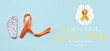 Awareness banner for Multiple Sclerosis Awareness Month with paper brain and orange ribbon