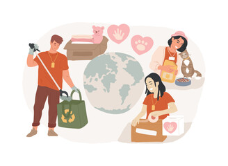Poster - Volunteering isolated concept vector illustration. Volunteer project, community service, altruistic job activity, volunteering for animal shelter, non-profit social organization vector concept.