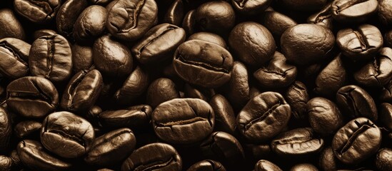 Wall Mural - A collection of coffee beans neatly arranged next to each other, showcasing their earthy colors and rich aroma. These beans are a bold blend of classic caffeine bliss, perfect for brewing a flavorful