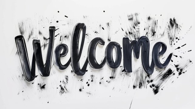 The word Welcome isolated on white background made in Modern Calligraphy style. Decorative lettering of a word Welcome. Creative postcard. Ai Generated Digital art poster.