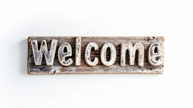 The word Welcome isolated on white background made in Sans Serif Typography style. Decorative lettering of a word Welcome. Creative postcard. Ai Generated Digital art poster.