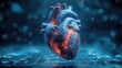 Human heart anatomy on dark background. Created with generative AI.
