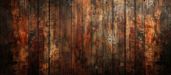 Wall Mural - The image showcases an old wooden wall covered in dark brown paint that is peeling off, revealing the weathered wood underneath. The texture and colors create a sense of aged beauty and character.