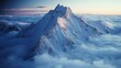 Beautiful mountains surrounded by clouds at sunset. Created with Generative AI.