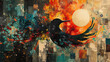 Acrylic painting of a bird and full moon. 