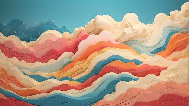 Colorful abstract wavy papercut layers background. Vintage colors background