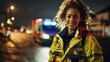 Portrait of Beautiful, Multiethnic, Female Paramedic Specialist on Late Night Shift. Heroic Empowering Woman Smiling and Posing for Camera, Reporting for Duty to Save Lives and Treat Emergencies