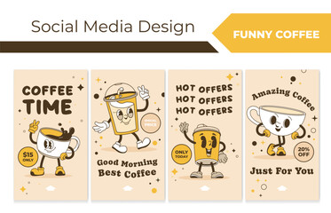 Wall Mural - Social media story set with coffee special offers