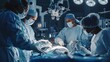 surgeon performing robotic surgery with robotic device. Medical operation involving robot. Operating room, medical surgical robot, cancerous tumor removal surgery.
