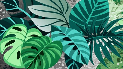 Wall Mural - tropical background with palm leaves. vector illustration tropical leaves background. palm leaf, floral pattern.