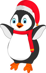 Sticker - Cute penguin wearing santa hat standing in stylish pose.