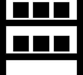 Sticker - b&w shelves with boxes icon or symbol.