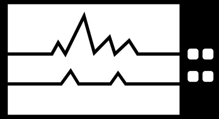 Sticker - B&W cardiogram icon in flat style.