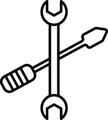 Sticker - Screwdriver and wrench in black line art.