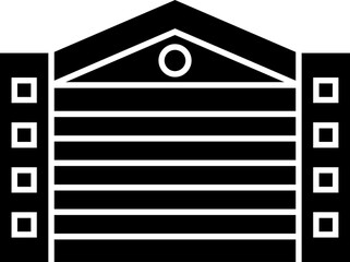 Sticker - Icon of garage in black and white color.