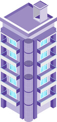 Poster - Isometric icon or symbol of building in purple color.