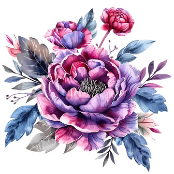 Elegant Magenta Peony Flower Clipart in Watercolor