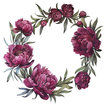 Graceful Magenta Peony Flowers in Watercolor