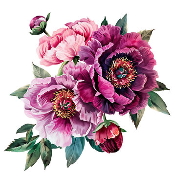Dazzling Magenta Peony Flower Watercolor Clipart