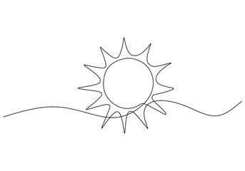 Wall Mural - Line drawing of sun in continuous one single doodle hand drawn.