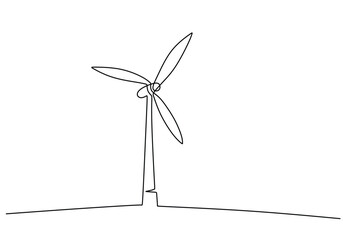 Wall Mural - Turbine wind power green energy electricity concept. Continuous line drawing wind energy plant windmill renewable ecology. One line drawing vector illustration.