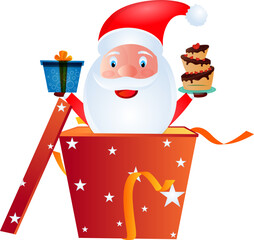 Sticker - Santa claus character with surprise gift box.