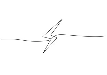 lightning electric power in continuous one line art drawing. flash bolt sign symbol.