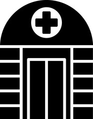 Sticker - Hospital building icon in b&w color.