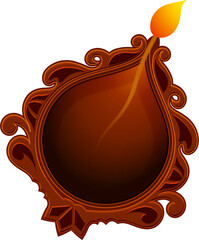 Poster - Top view of realistic oil lamp (diya) in brown color.