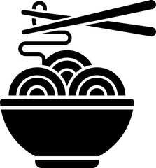 Sticker - B&W illustration of noodle bowl icon.