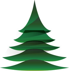 Sticker - Green paper cut xmas tree on white background.