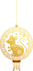 Sticker - Hanging chinese rat lantern in golden color.