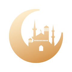 Sticker - Silhouette of crescent moon with mosque on white background.