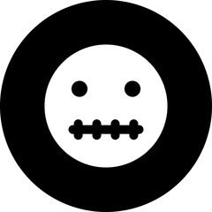 Canvas Print - B&W zipper mouth emoji face icon in flat style.