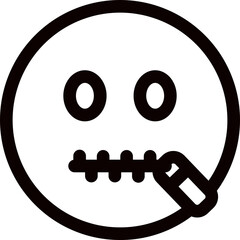 Poster - Black line art illustration of zipper mouth emoji face icon.