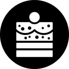 Sticker - Delicious cake icon in b&w color.