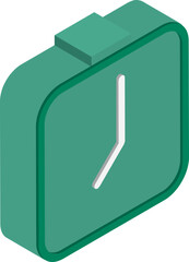 Poster - 3D isometric of clock icon in green color.