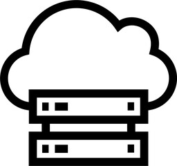 Wall Mural - Cloud with server icon in black line art.