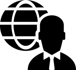 Sticker - Globe with businessman glyph icon or symbol.