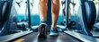 Closeup leg of cardio workout Low section of a woman running on a treadmill in a fitness center