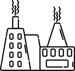 Sticker - Flat illustration of factory icon in line art.