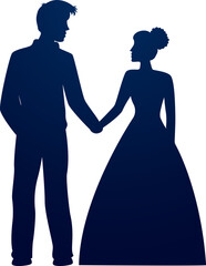 Wall Mural - Silhouette loving couple hand holding and standing pose.