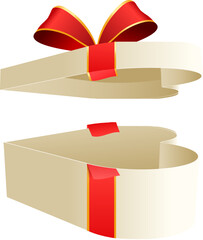 Poster - Open white gift box with red flower ribbon.